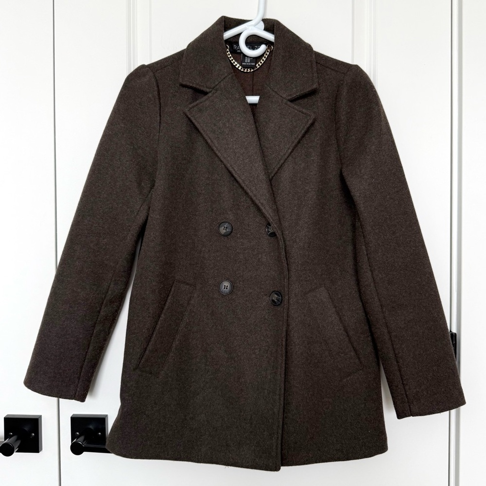 Rachel Zoe Chocolate Brown Double Breasted Pea Coat Jacket XS